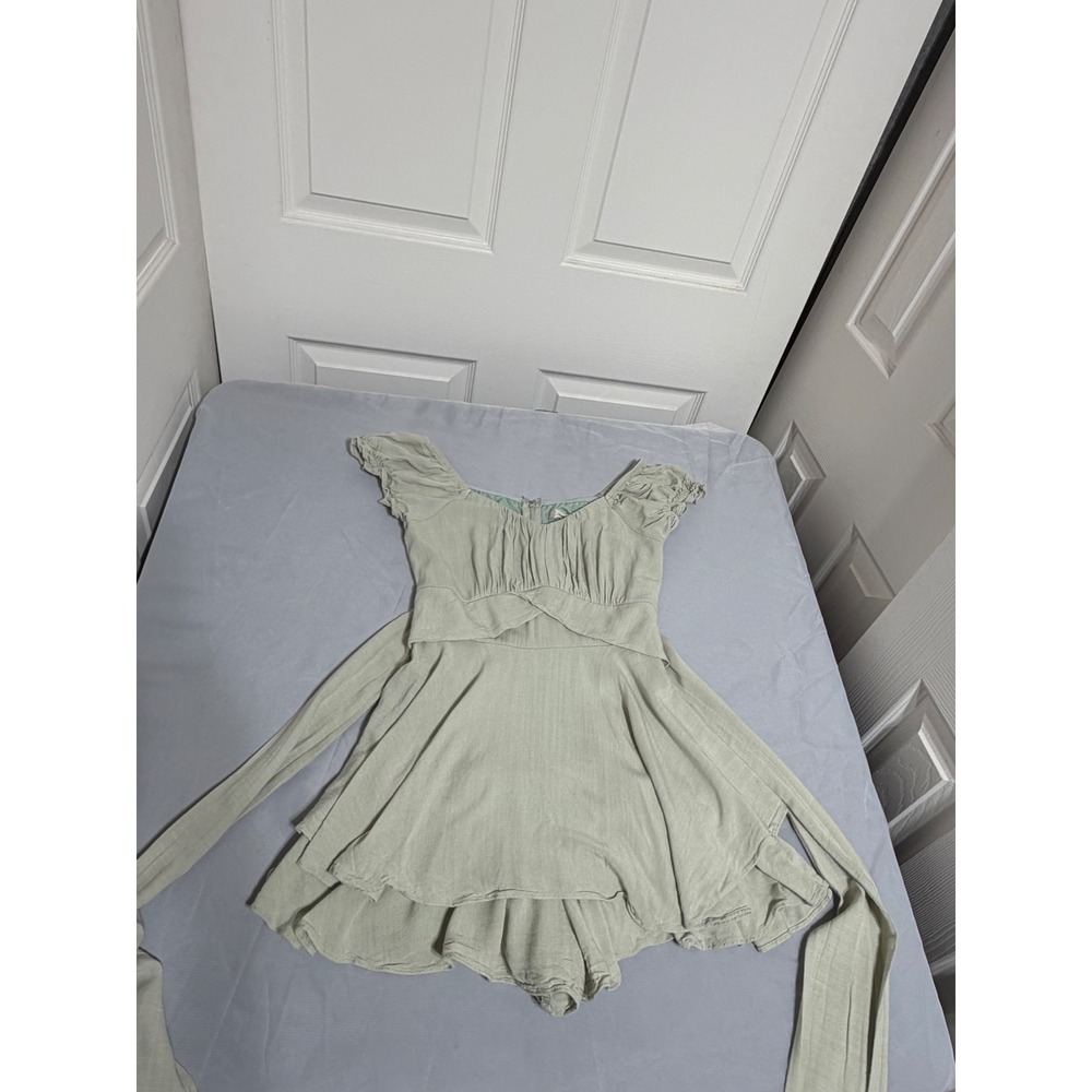Altar'd State Sage Green Ruffle Romper Cottagecore Tie Back Small